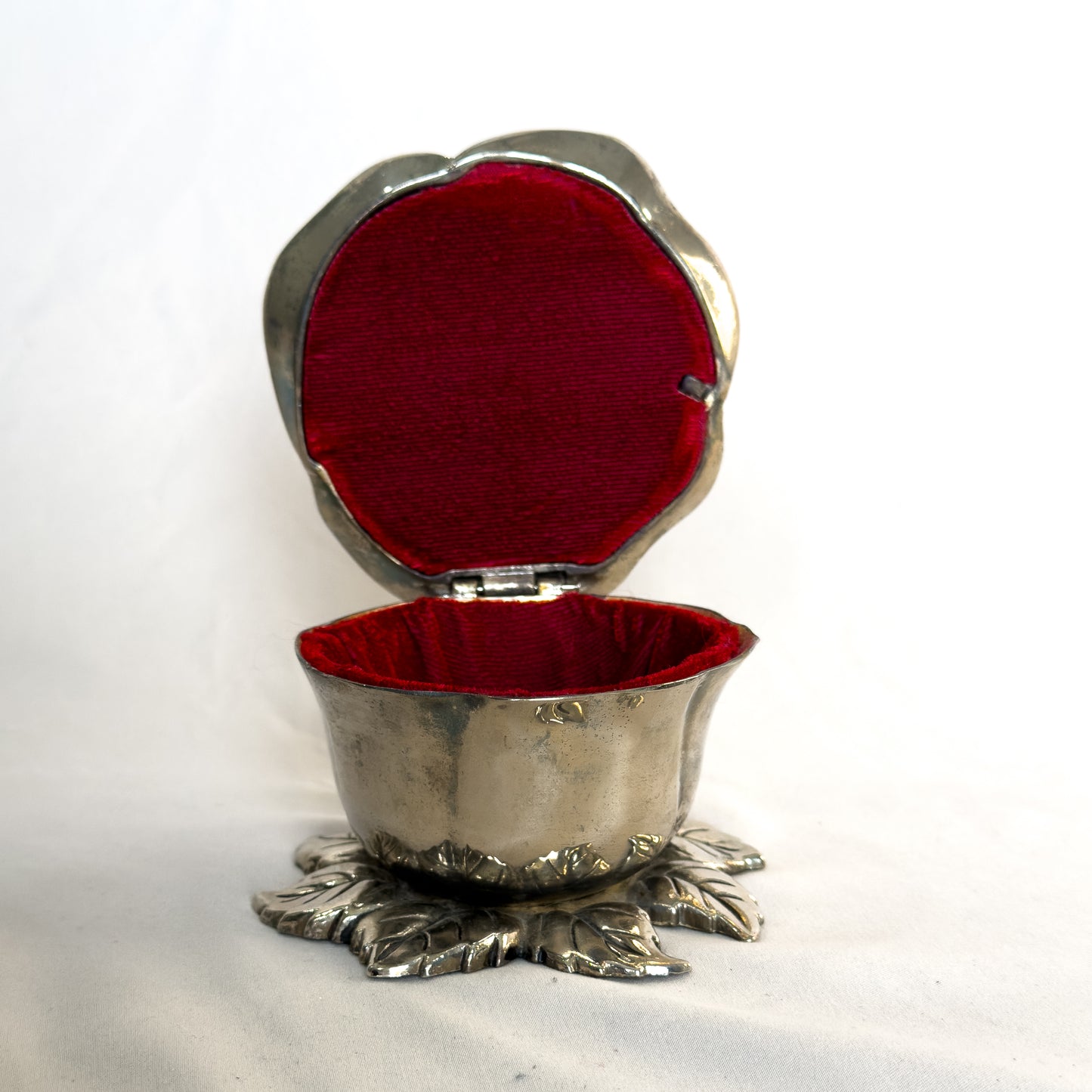 Vintage Godinger Rose Trinket Box with Red Velvet Lining