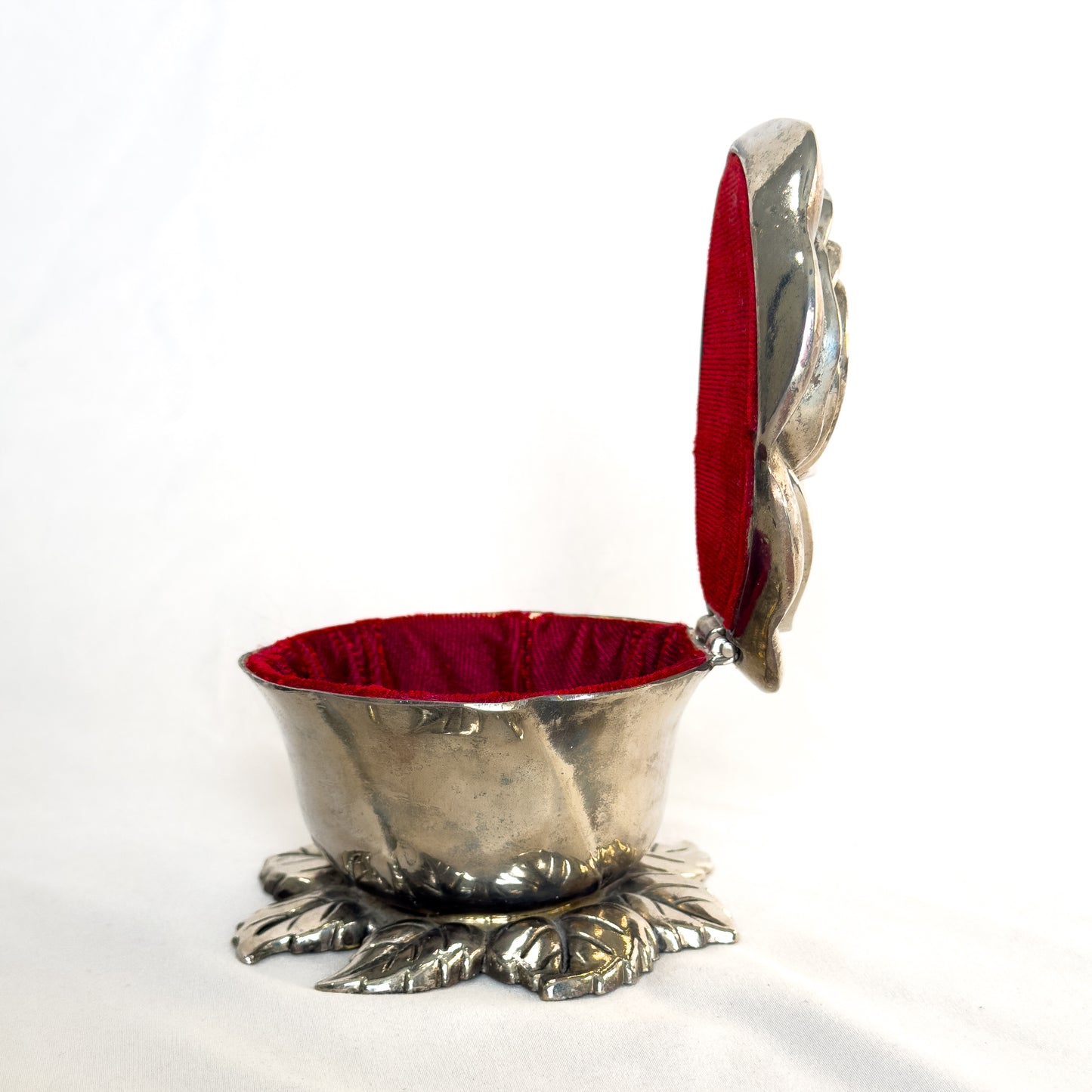 Vintage Godinger Rose Trinket Box with Red Velvet Lining