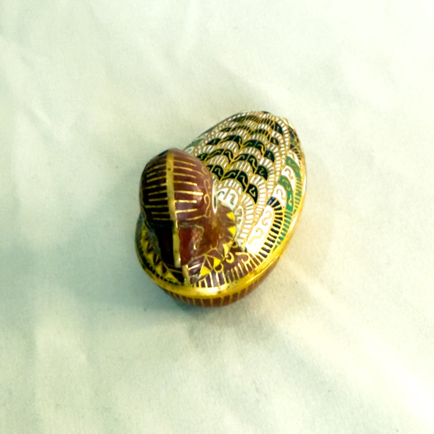 Vintage Cloisonné Duck Trinket Box Hand-Painted Enamel with Gold Accents