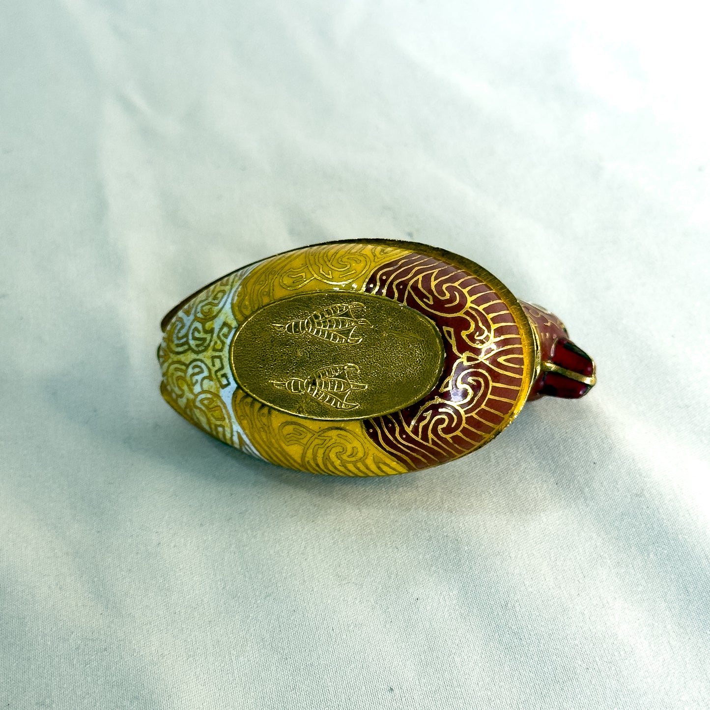 Vintage Cloisonné Duck Trinket Box Hand-Painted Enamel with Gold Accents