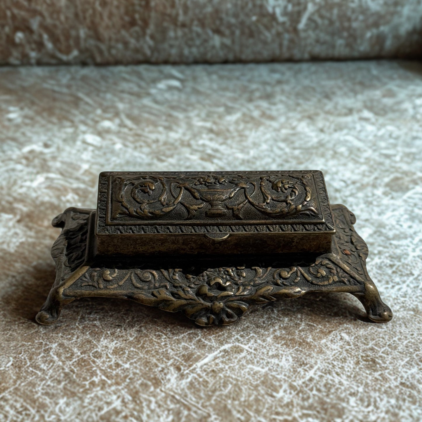 Antique Cast Metal Ink Blotter Holder Ornate Victorian Desk Accessory Bronze-Tone Scrollwork Design