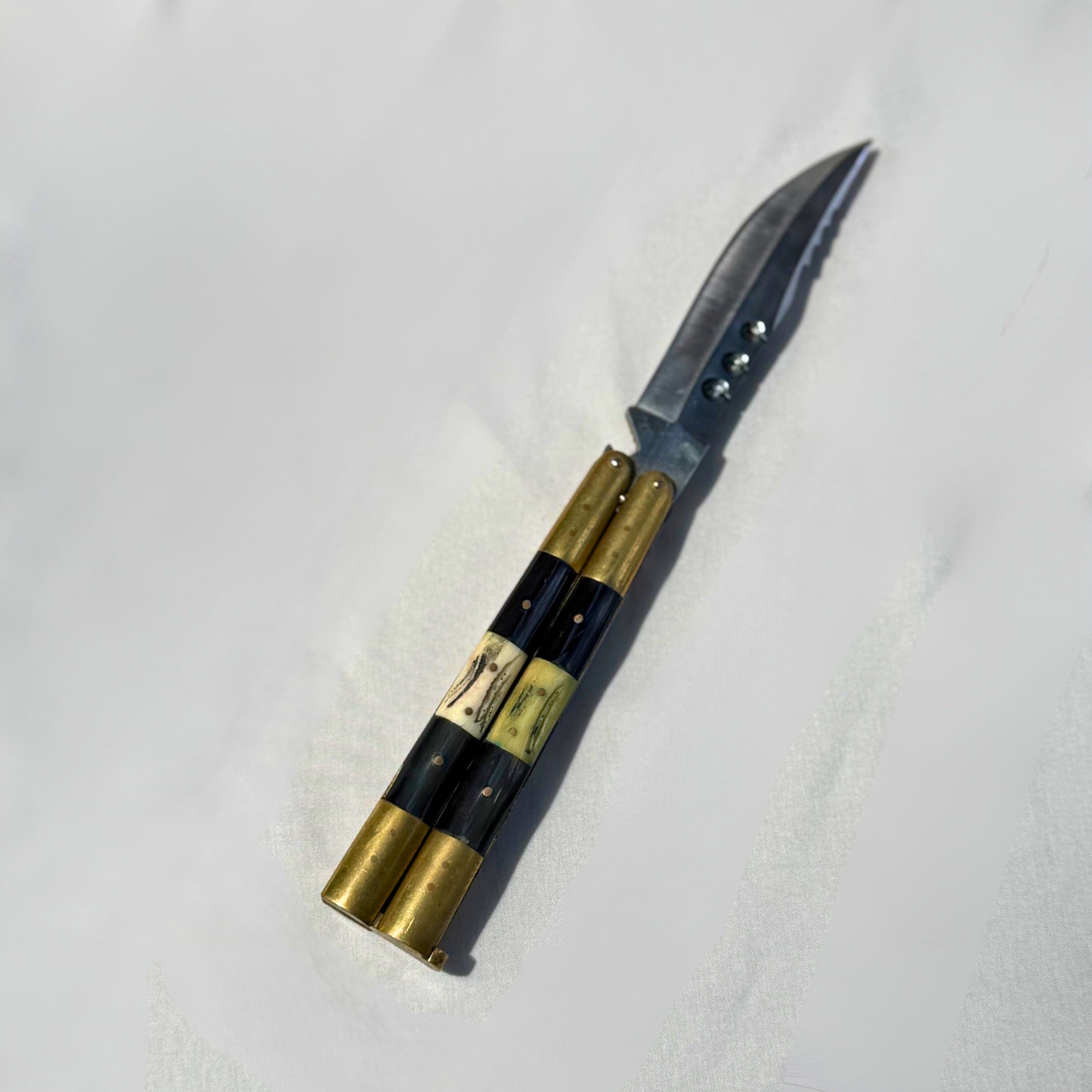 Vintage Brass & Bone-Inlay Butterfly Knife Handcrafted Decorative Balisong