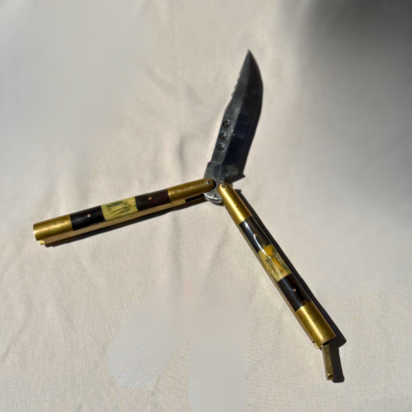 Vintage Brass & Bone-Inlay Butterfly Knife Handcrafted Decorative Balisong