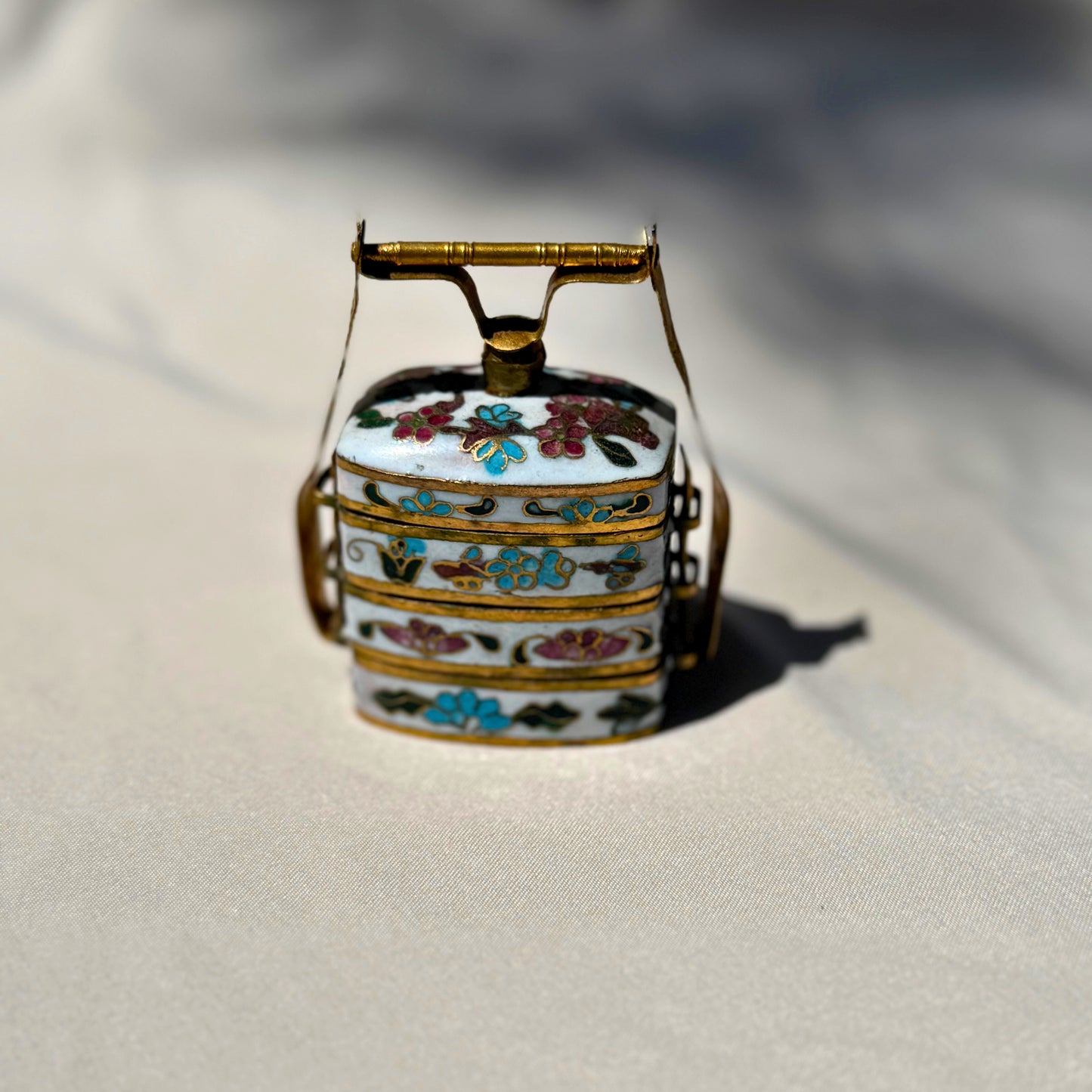 Miniature Chinese Cloisonné Enamel Tiffin Box – Decorative Stacking Trinket Box