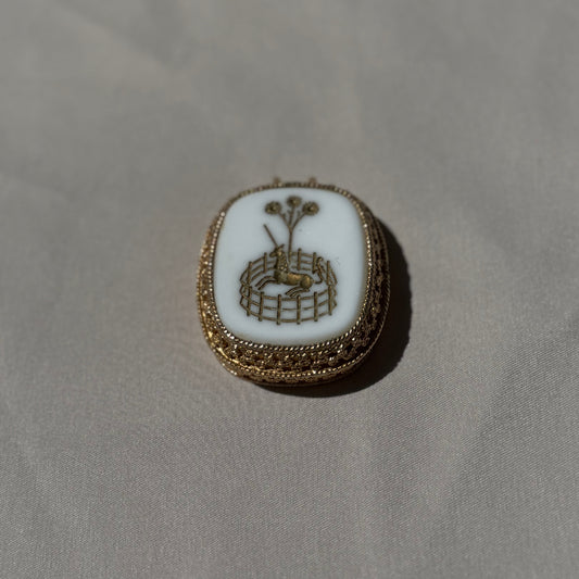Vintage Solid Perfume Compact “The Unicorn Rests in a Garden” Motif 2” Collectible Vanity Item