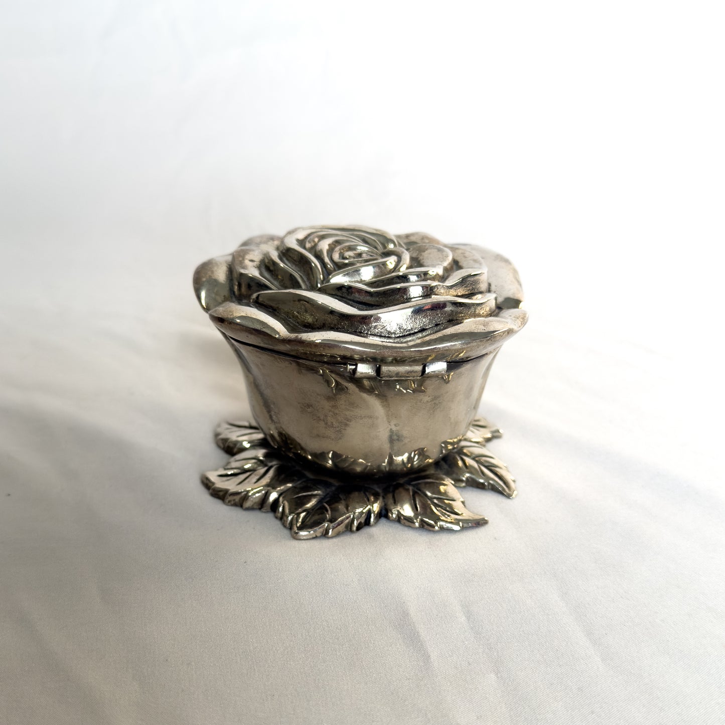 Vintage Godinger Rose Trinket Box with Red Velvet Lining