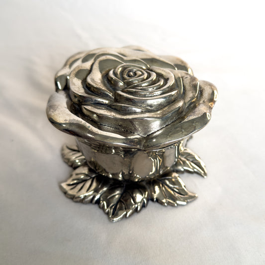 Vintage Godinger Rose Trinket Box with Red Velvet Lining