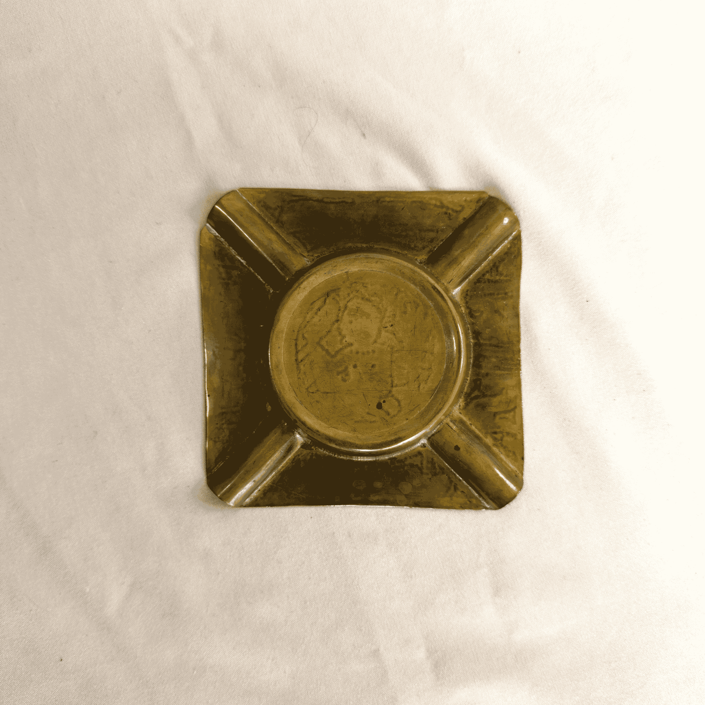 Vintage Brass Ashtray with Egyptian Revival Etching