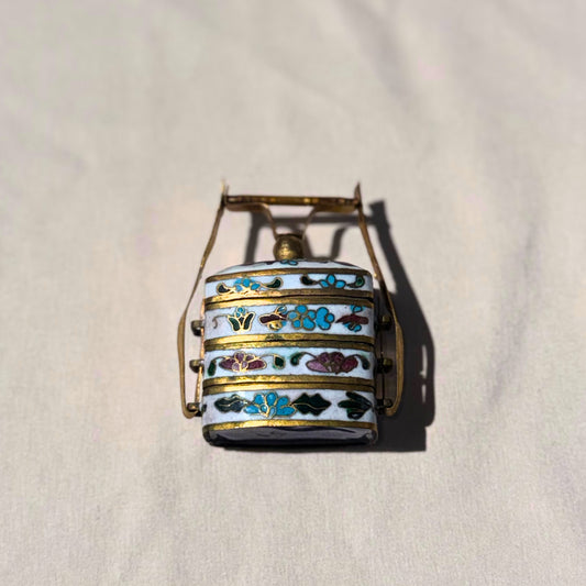 Miniature Chinese Cloisonné Enamel Tiffin Box – Decorative Stacking Trinket Box