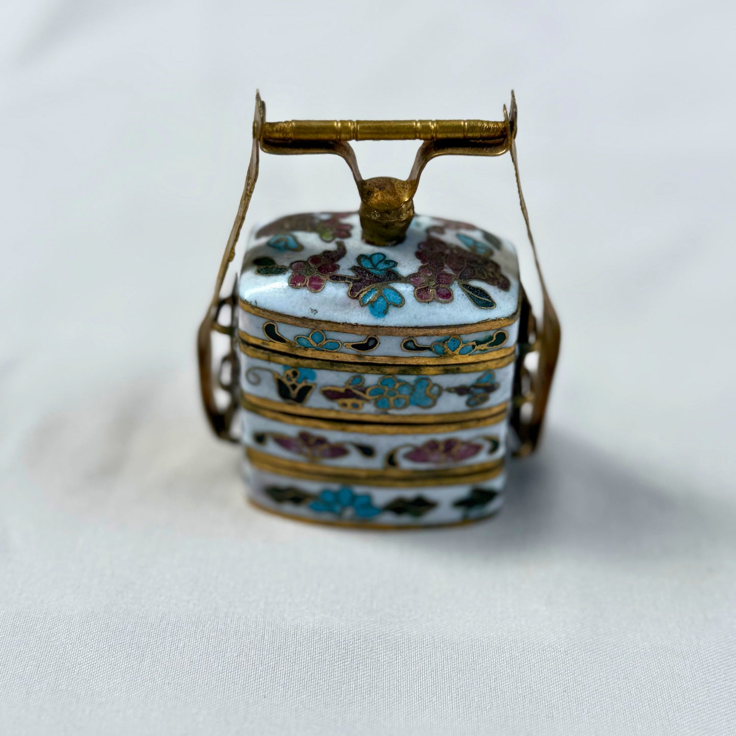 Miniature Chinese Cloisonné Enamel Tiffin Box – Decorative Stacking Trinket Box